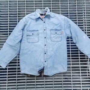 Wolverine Fleece Blanket Lined Blue Denim Work Jacket Shirt Shacket Men's M